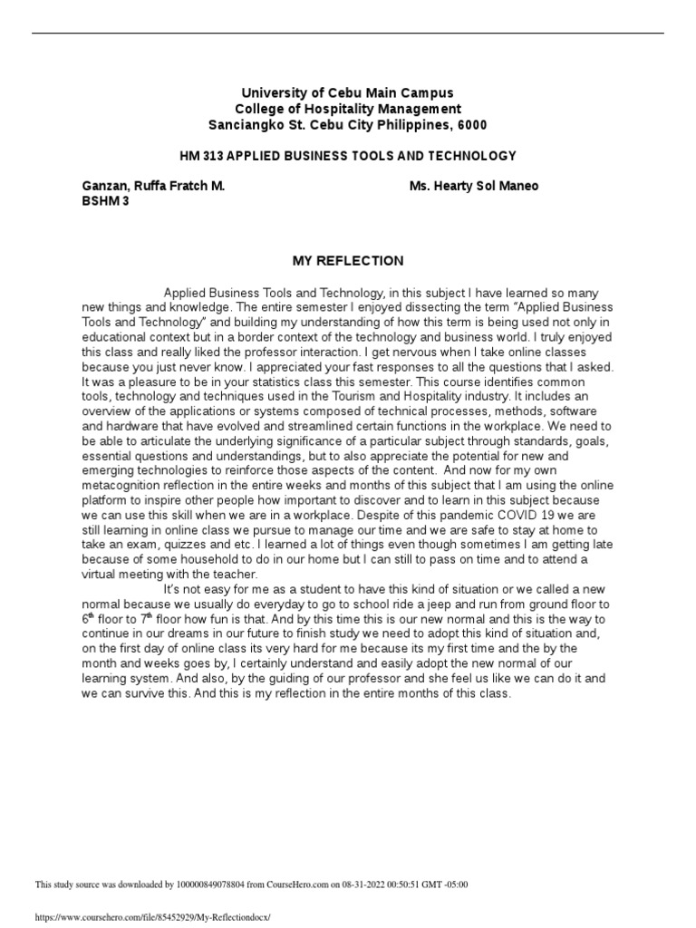 My Reflection | PDF | Educational Technology | Communication