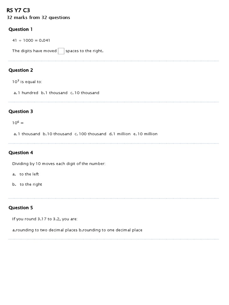 Rs Y7 C3: 32 Marks From 32 Questions | PDF | Significant Figures ...