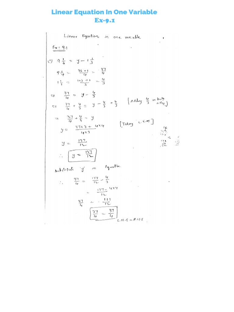 Linear Equations: Exercises 9.1-9.4 | PDF