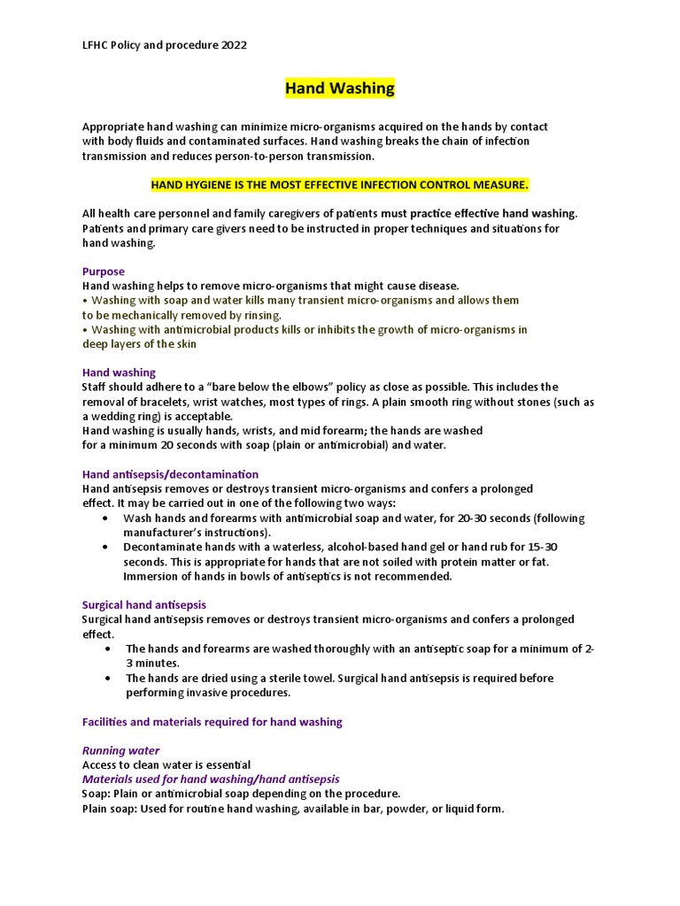 Hand Hygiene Protocols for Caregivers | PDF | Hand Washing | Hygiene