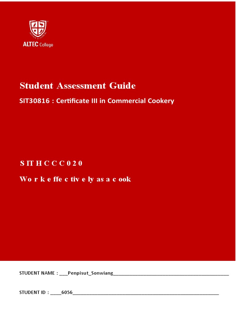 SITHCCC020-Work Effectively As A Cook-Student Assessment Student Guide ...