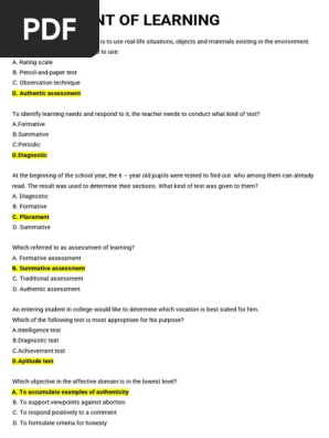 Assessment of Learning