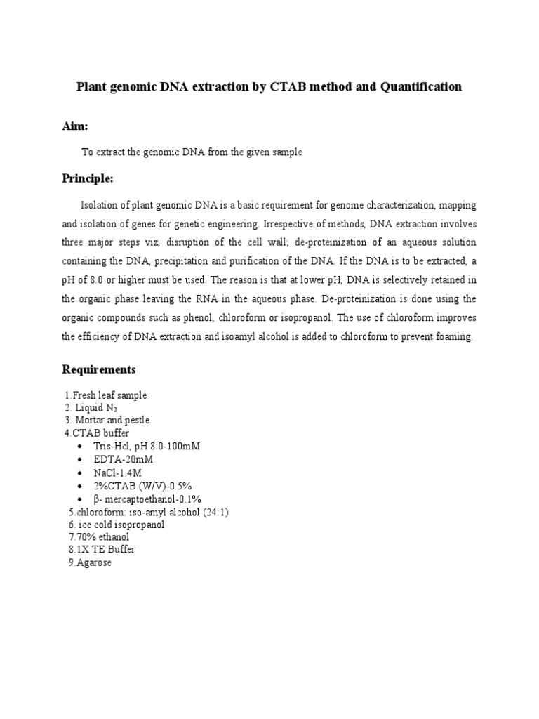 CTAB Extraction (1) | PDF | Gel Electrophoresis | Agarose Gel ...