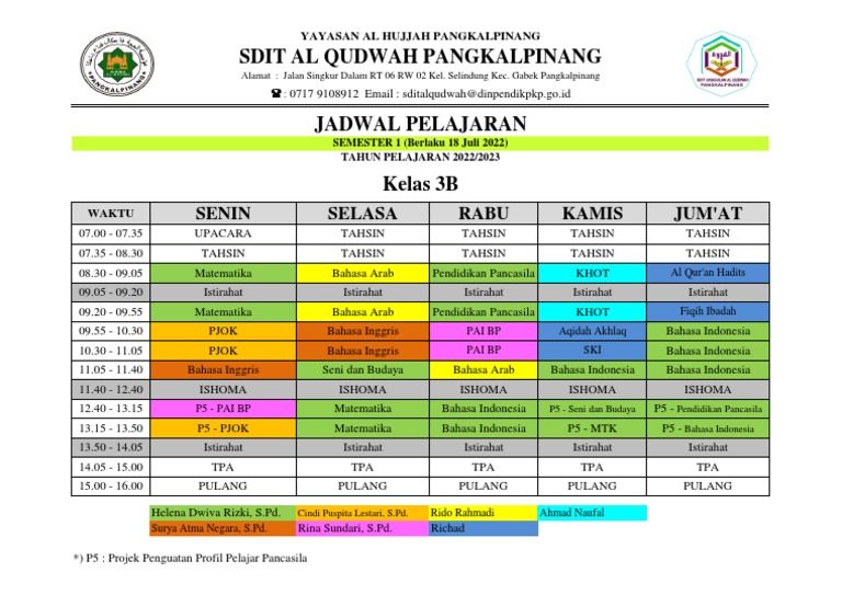 3B - Jadwal Pelajaran Ta 2022 2023 | PDF