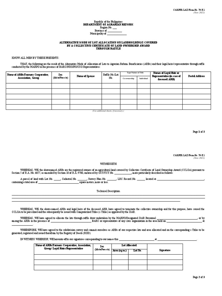 Lot Allocation Agreement for ARBs | PDF | Government | Private Law