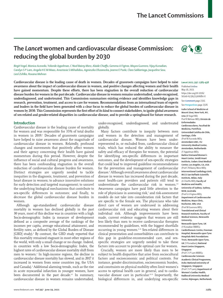 The Lancet Women and Cardiovascular Disease Commission PDF Cardiovascular Diseases