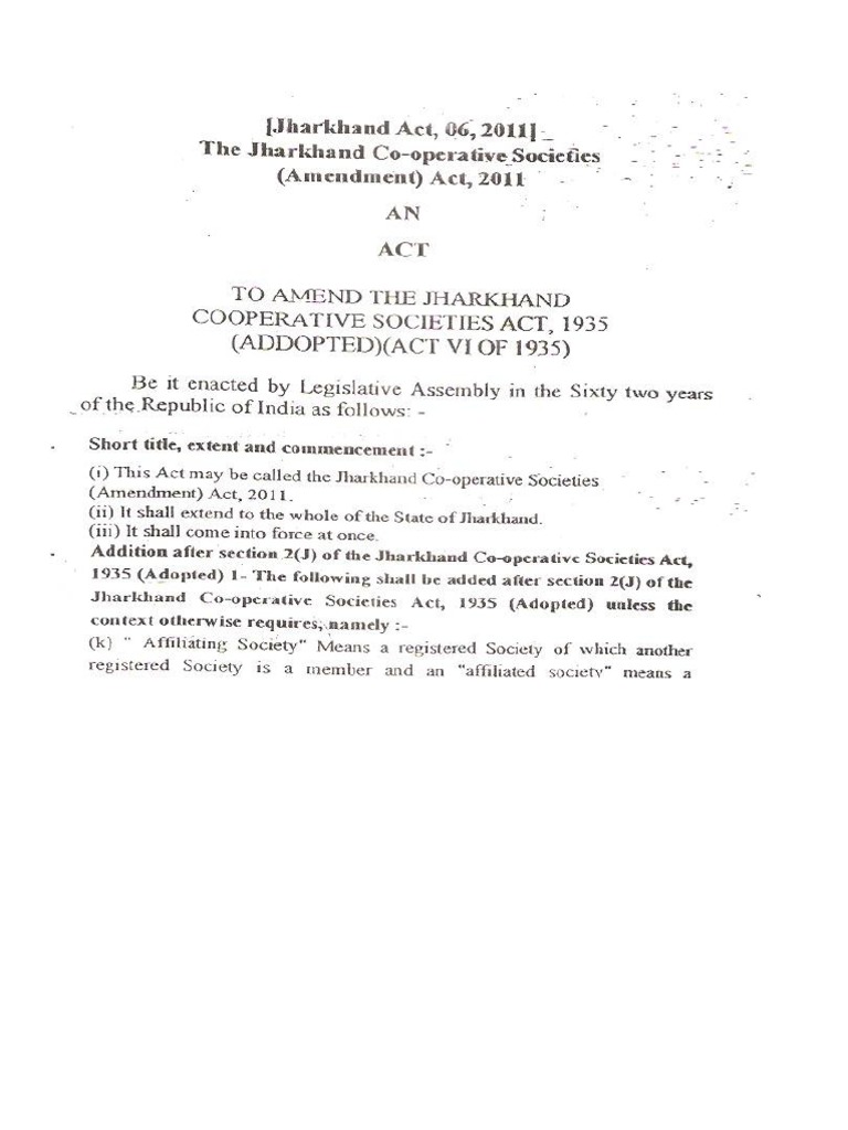 The Jharkhand Cooperative Societies Act 2011 | PDF