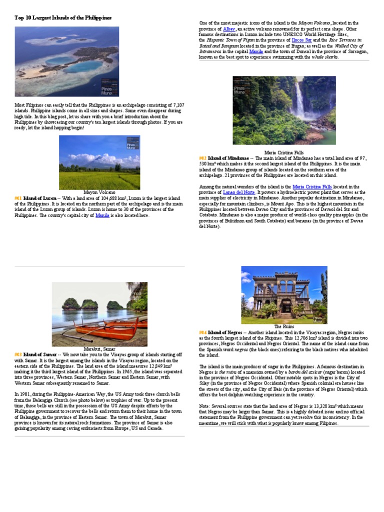 Top 10 Largest Islands of The Philippines PDF Cebu Philippines