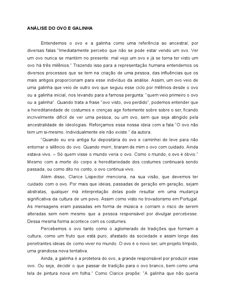 Análise Conto o Ovo e A Galinha de Clarice Lispector - Caroline, Júlia ...