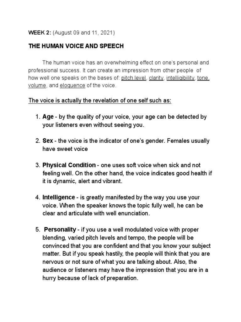 The Human Voice and Speech PDF Speech Human Communication