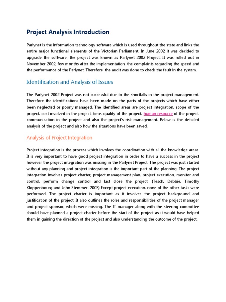 SAMPLE Project Analysis Introduction | PDF | Project Management | Risk ...