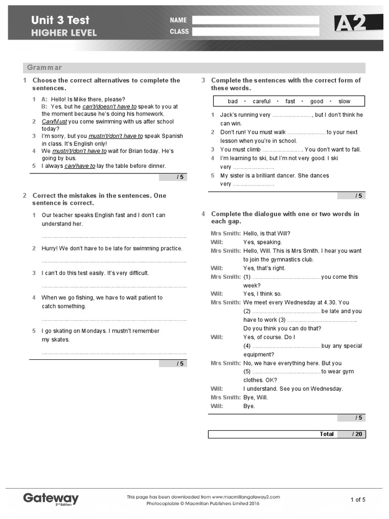 A2 UNIT 3 Test Higher | PDF | Sports