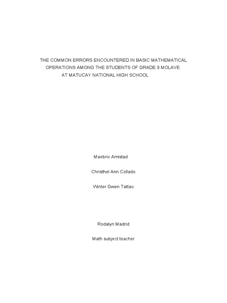 Common Errors in Grade 9 Math | PDF | Mathematics | Learning Disability