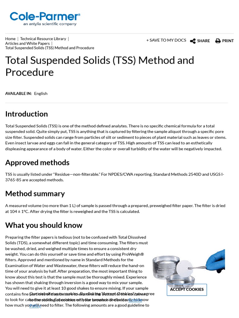 Understanding tss method and procedure from cole parmer pdf