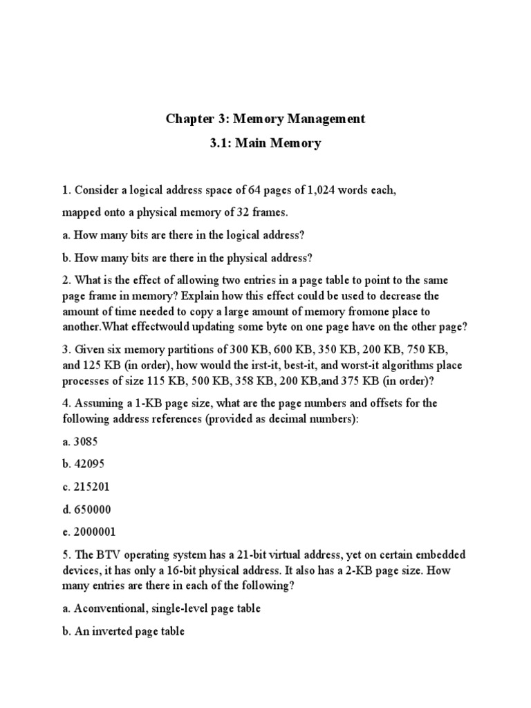 Chapter3.1 Main Memory Question PDF Computer Hardware