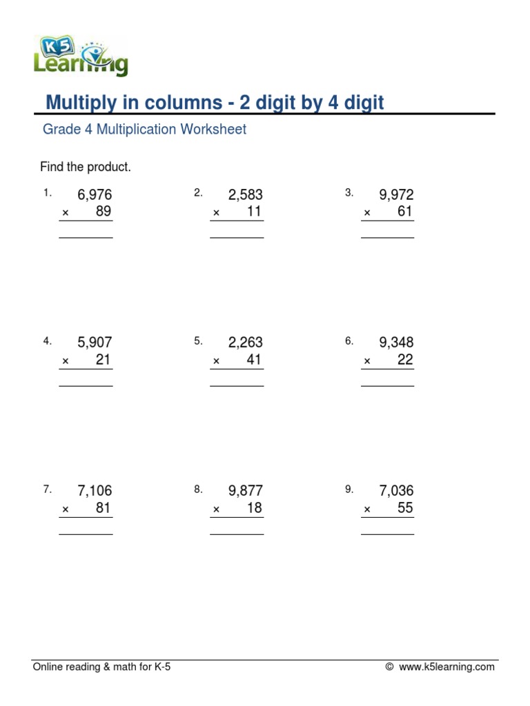 Grade 4 Multiply Columns 2 Digit 4 Digit B | PDF