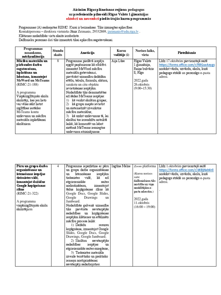 Kursu Piedavajums - RV1G - 2022 - 10 - 11 | PDF