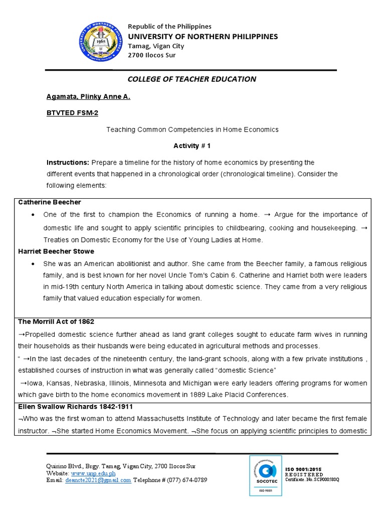 Teaching Common Competencies in Home Economics Activity NO.1 Agamata
