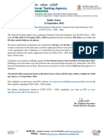 Public Notice For Information Regarding Result of CUET (UG) - 2022 Dated 15 September 2022