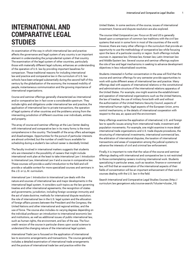 International Comparative Legal Studies Pdf International Law