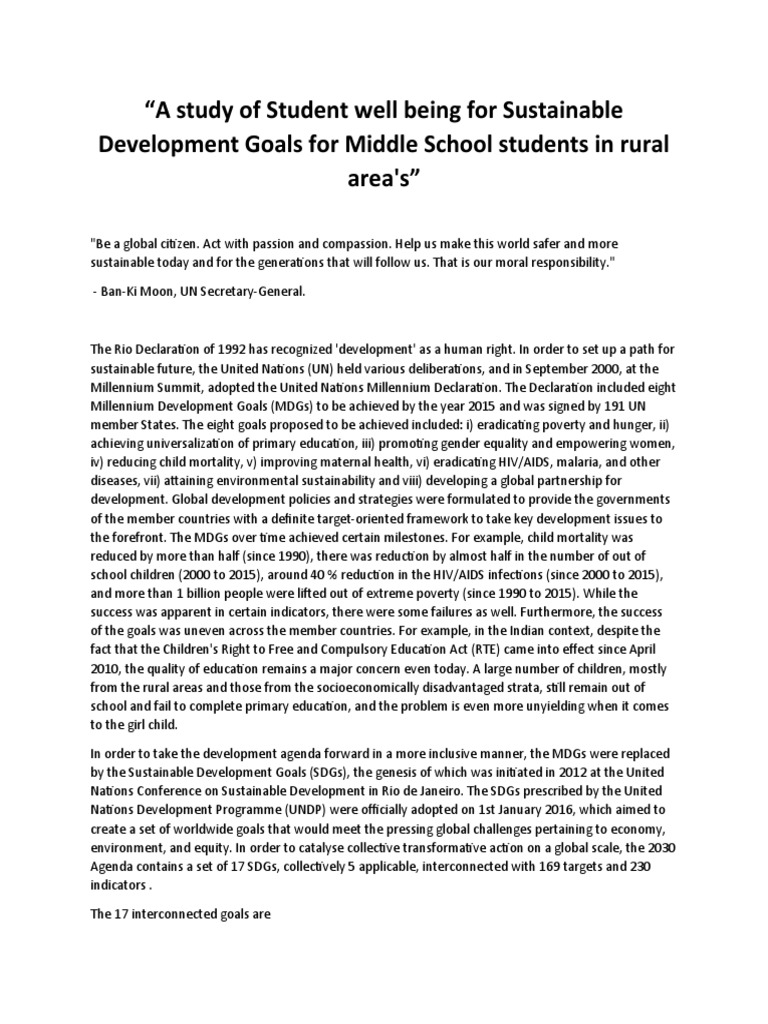 A Study of Student Well Being For Sustainable Development Goals For