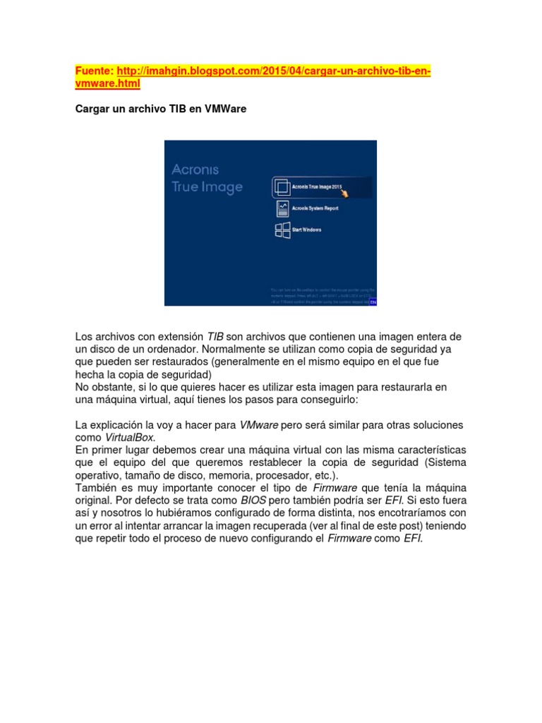 Cargar archivo TIB en VMWare | PDF | V Mware | Ciencias de la Computación