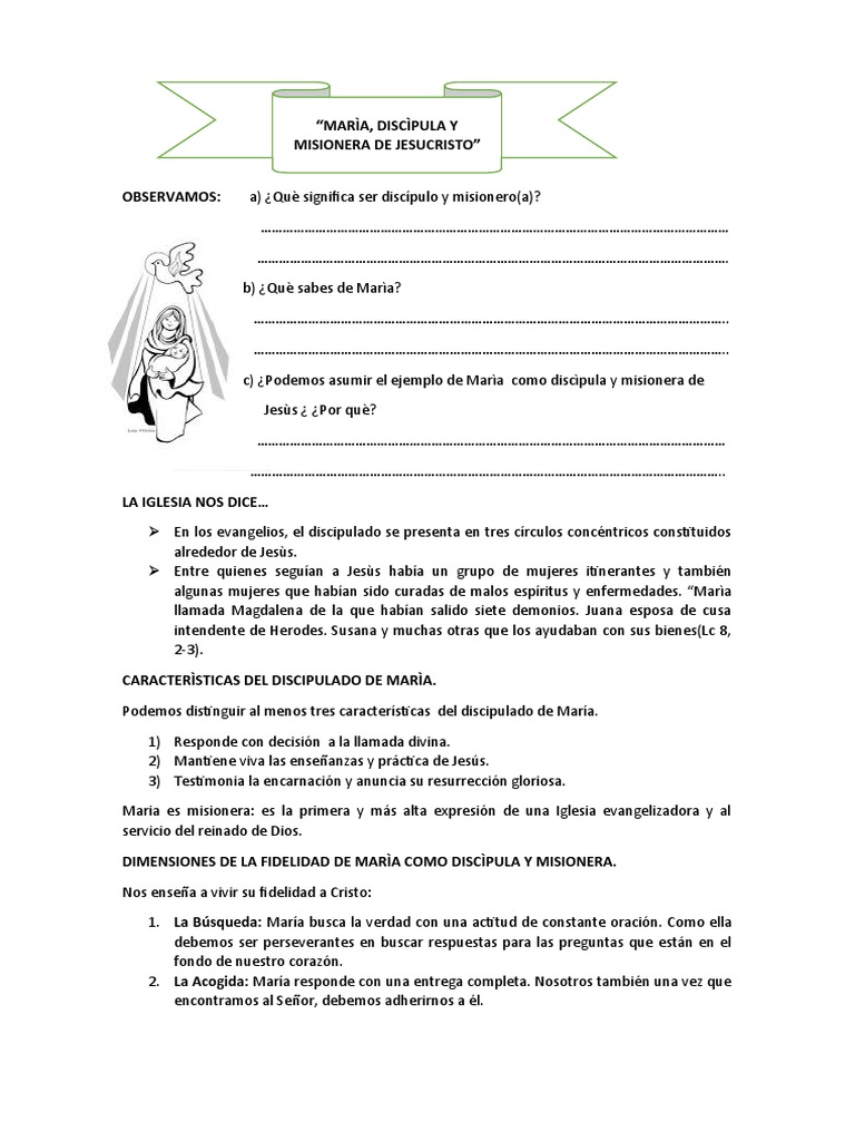 Marìa, Discìpula y Misionera de Jesucristo 5to Sec. | PDF | María ...