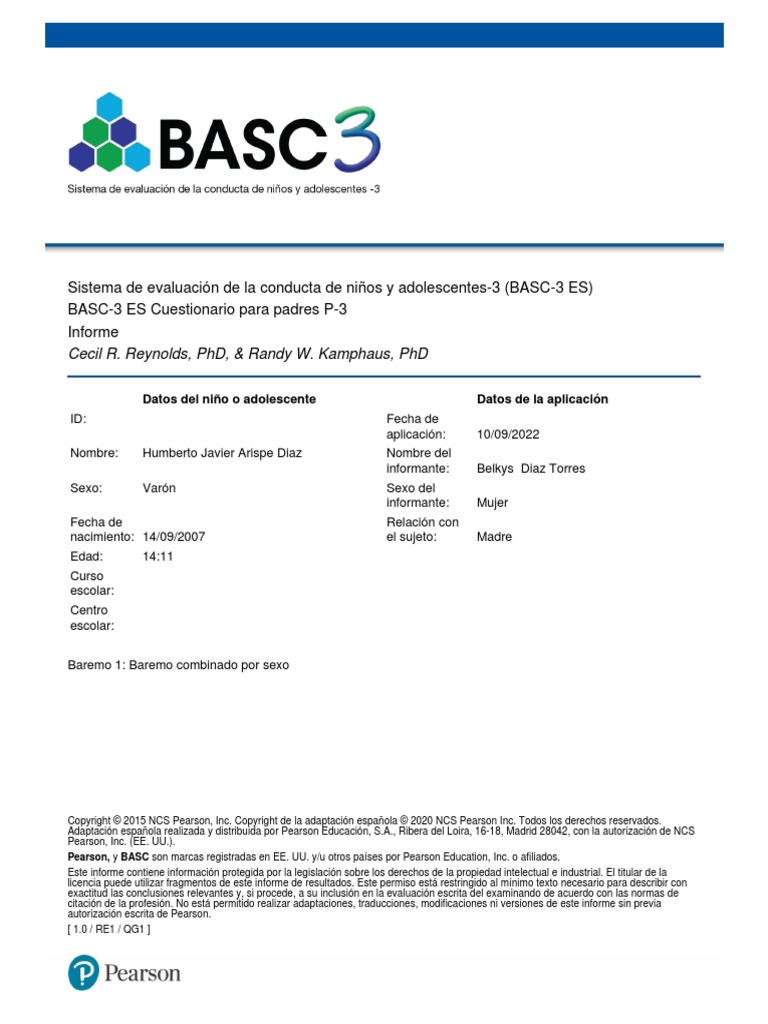 BASC-3 ES Informe - 42009046 - 1663436602547 | PDF | Las emociones ...