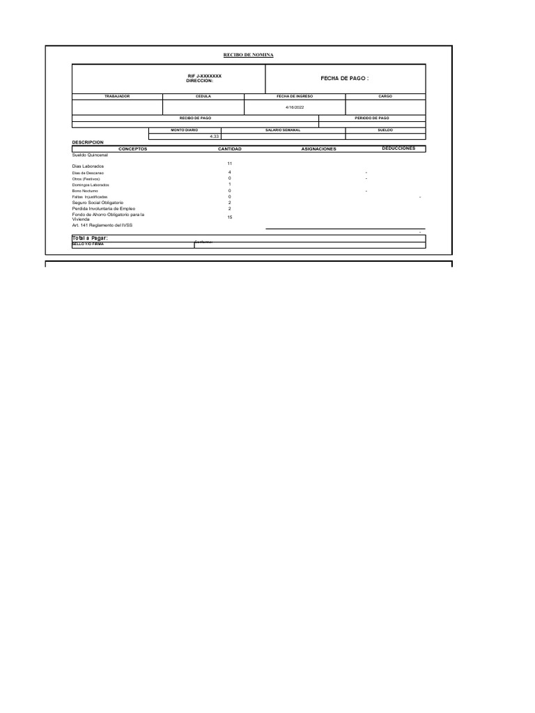 Modelo Recibo de Pago 1 | PDF