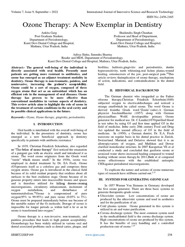 Ozone Therapy A New Exemplar in Dentistry PDF Periodontology Ozone