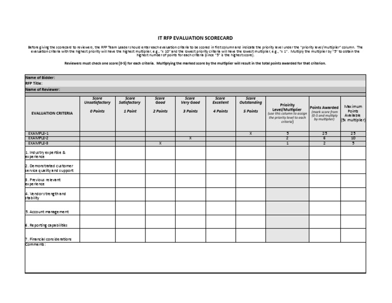 MSP RFP EVALUATION SCORECARD PDF Request For Proposal Business