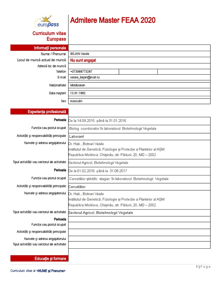 CV Bejan Vasile | PDF
