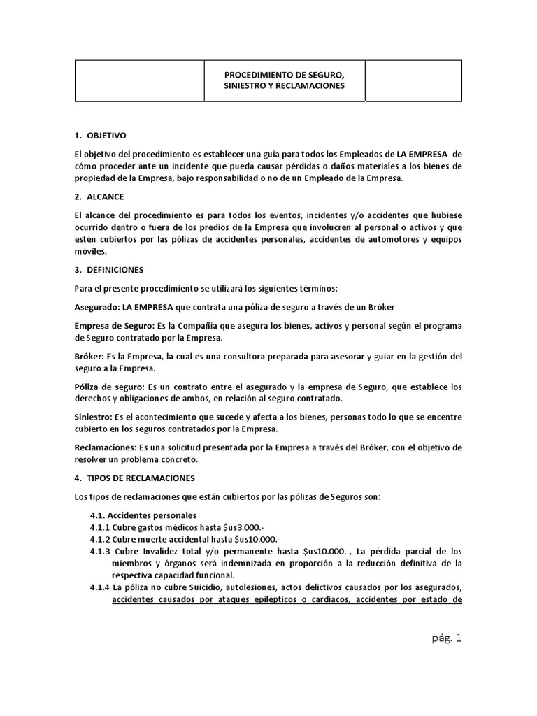 Procedimiento - Seguro - Siniestros & Reclamos | PDF | Seguro | Póliza ...