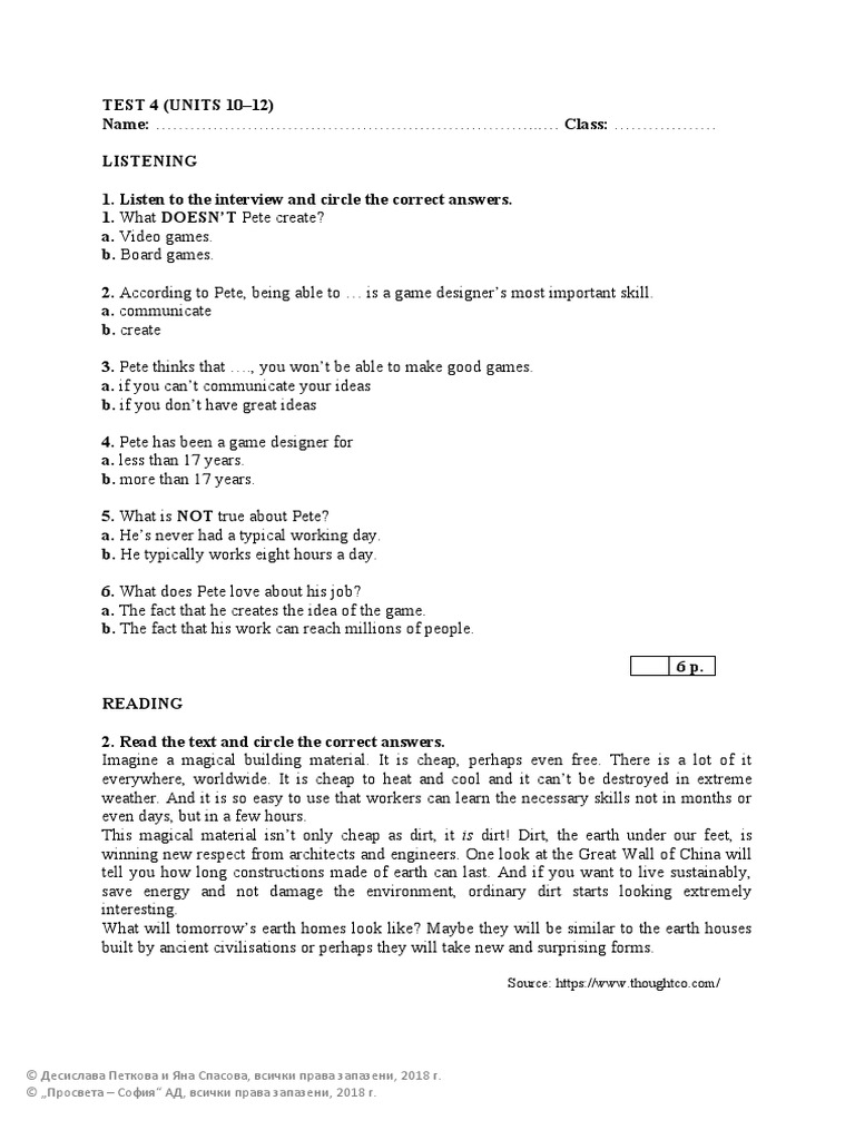 Test 4 | PDF | Syntax | Grammar