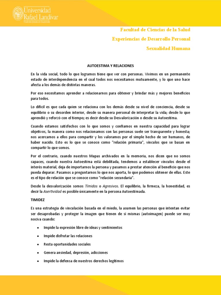 Autoestima y Relaciones Interpersonales | PDF | Autoestima | Familia