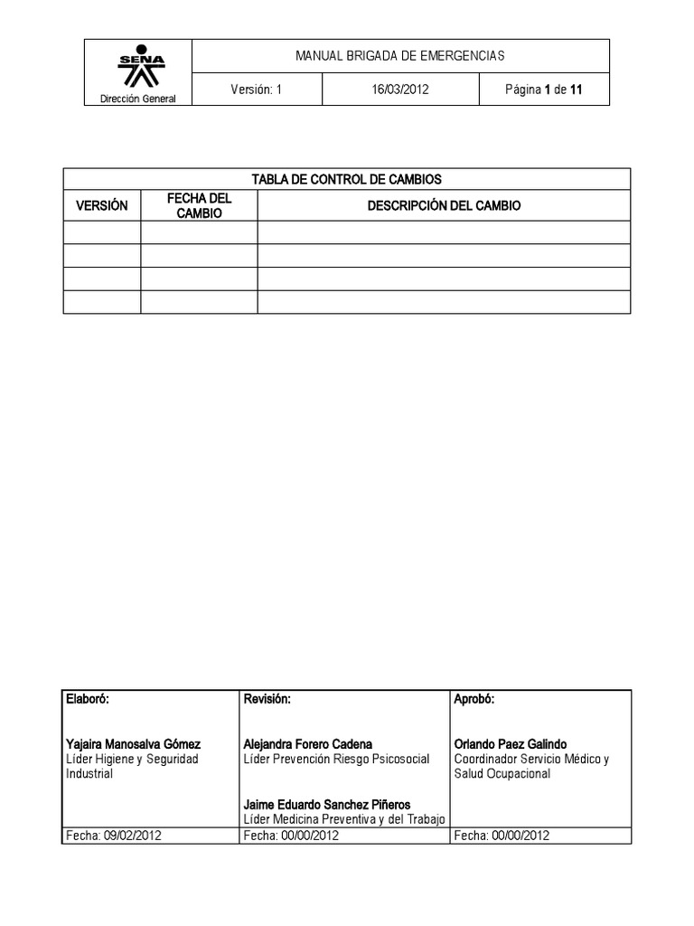 Manual de Brigada de Emergencias SENA | PDF | Seguridad y salud ...