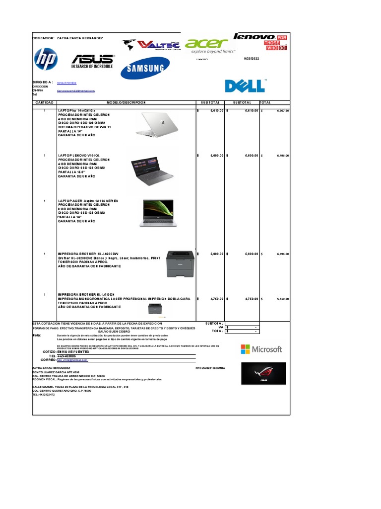 Cotizacion Zayra | PDF | Unidad de estado sólido | Hardware de la ...
