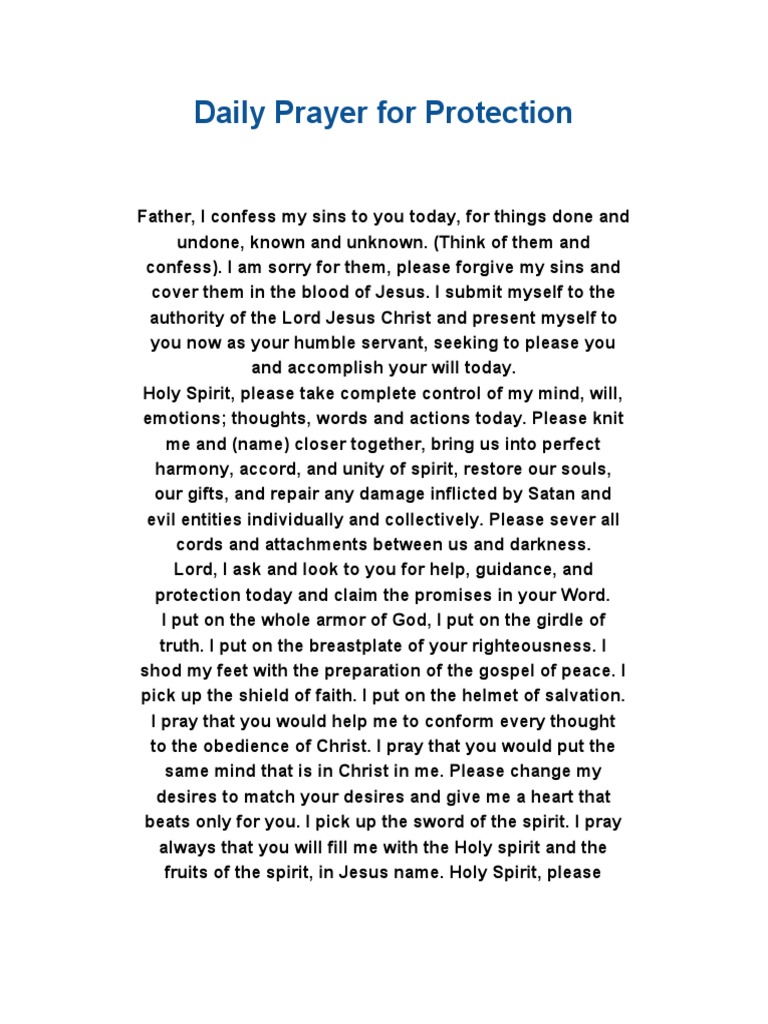 Daily Prayer for Divine Protection | PDF | Jesus | Prayer