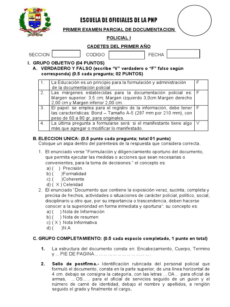 Examen Parcial Documentación PNP 2025 | PDF