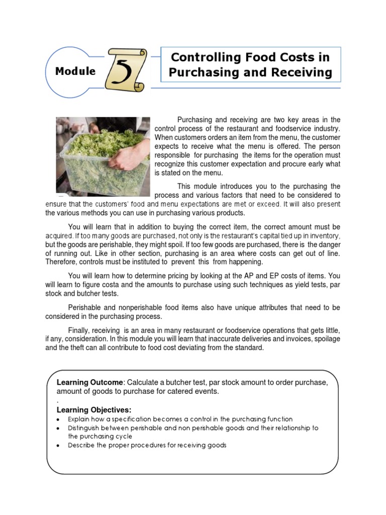 Food Purchasing and Receiving Control | PDF | Prices | Ground Beef