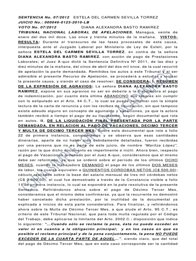 Sentencia TNLA No. 07-2012 Causa Justa y Procedimiento Admon