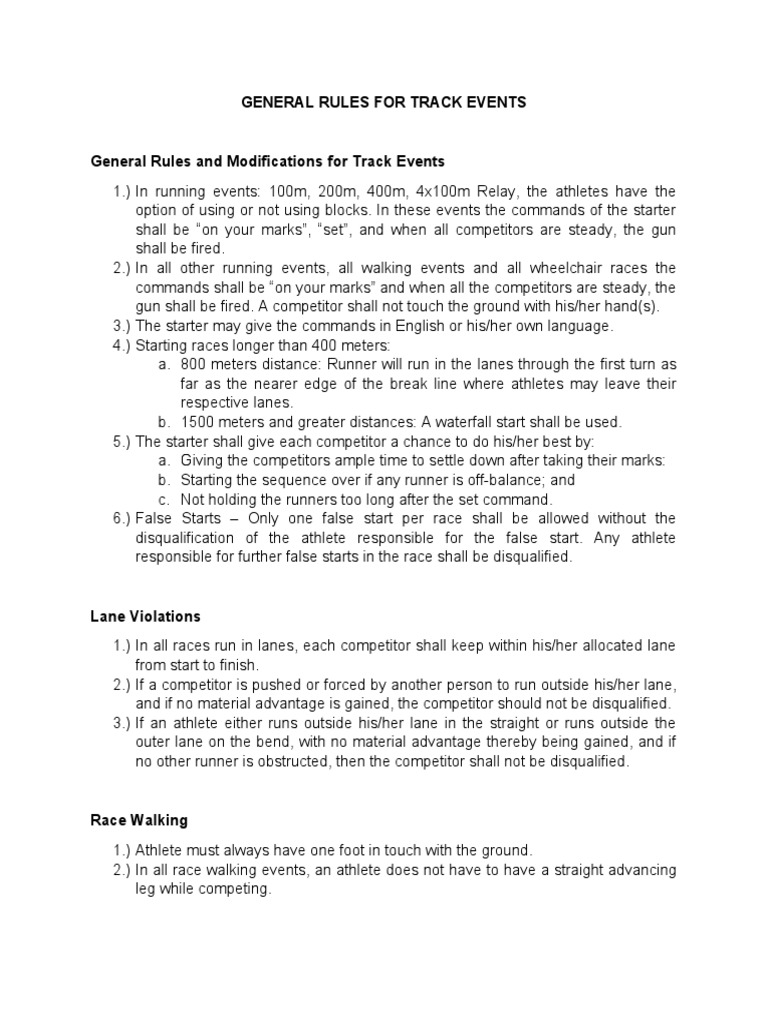 General Rules For Track Events PDF Track And Field Wheelchair