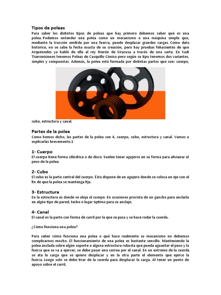Tipos De Poleas Pdf Mecánica Equipo