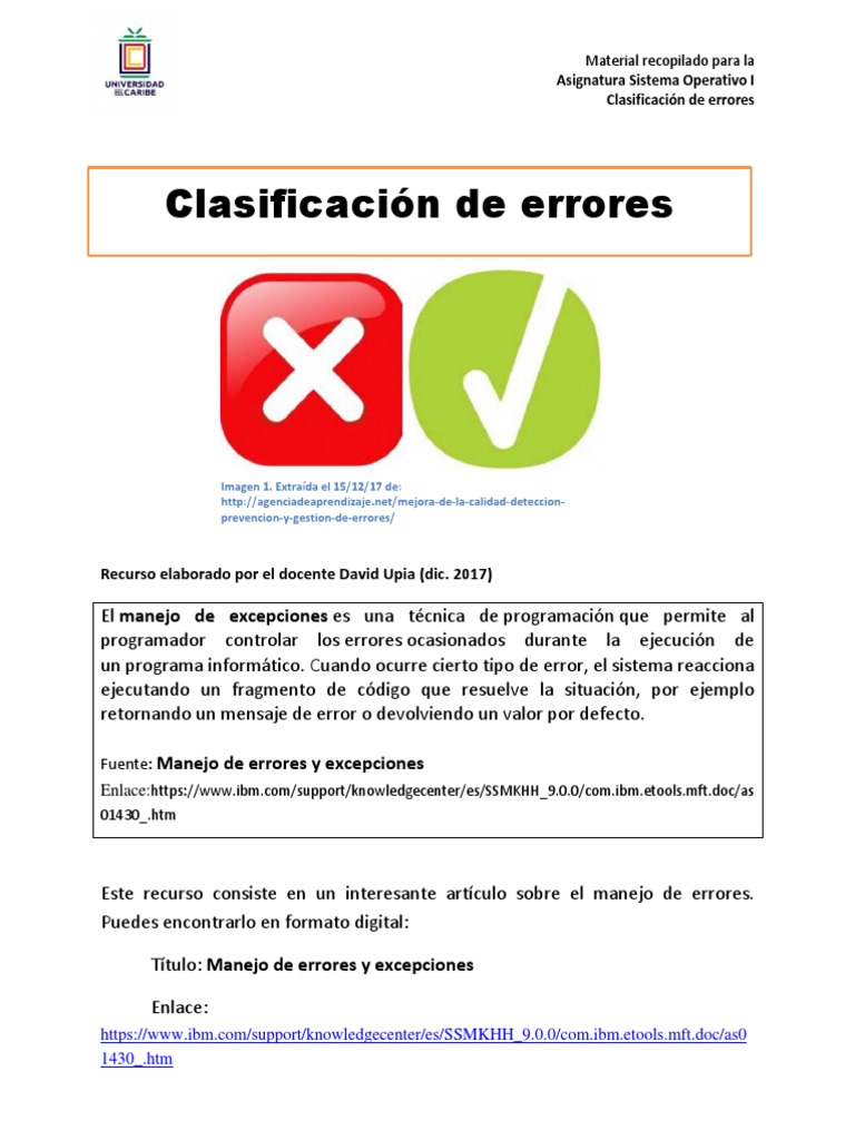 Unidad 3. Recurso 8. Clasificación de Errores PDF