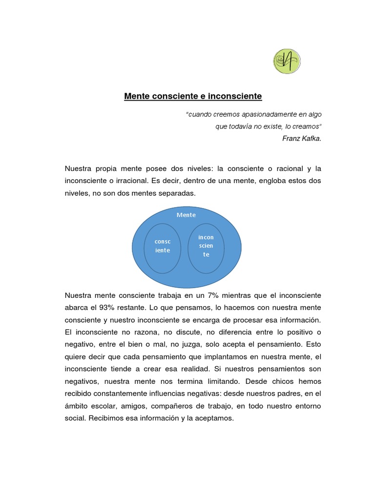 Mente Consciente E Inconsciente Pdf Mente Mente Inconsciente