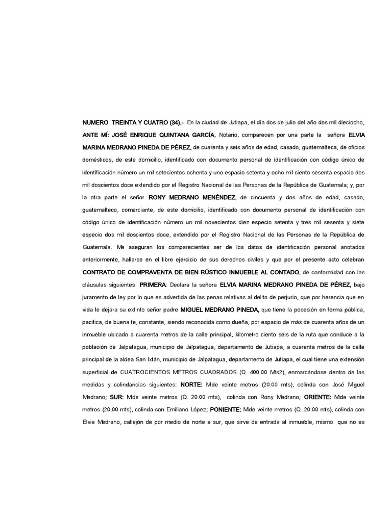 Contrato de Compraventa en Jutiapa | PDF | Guatemala