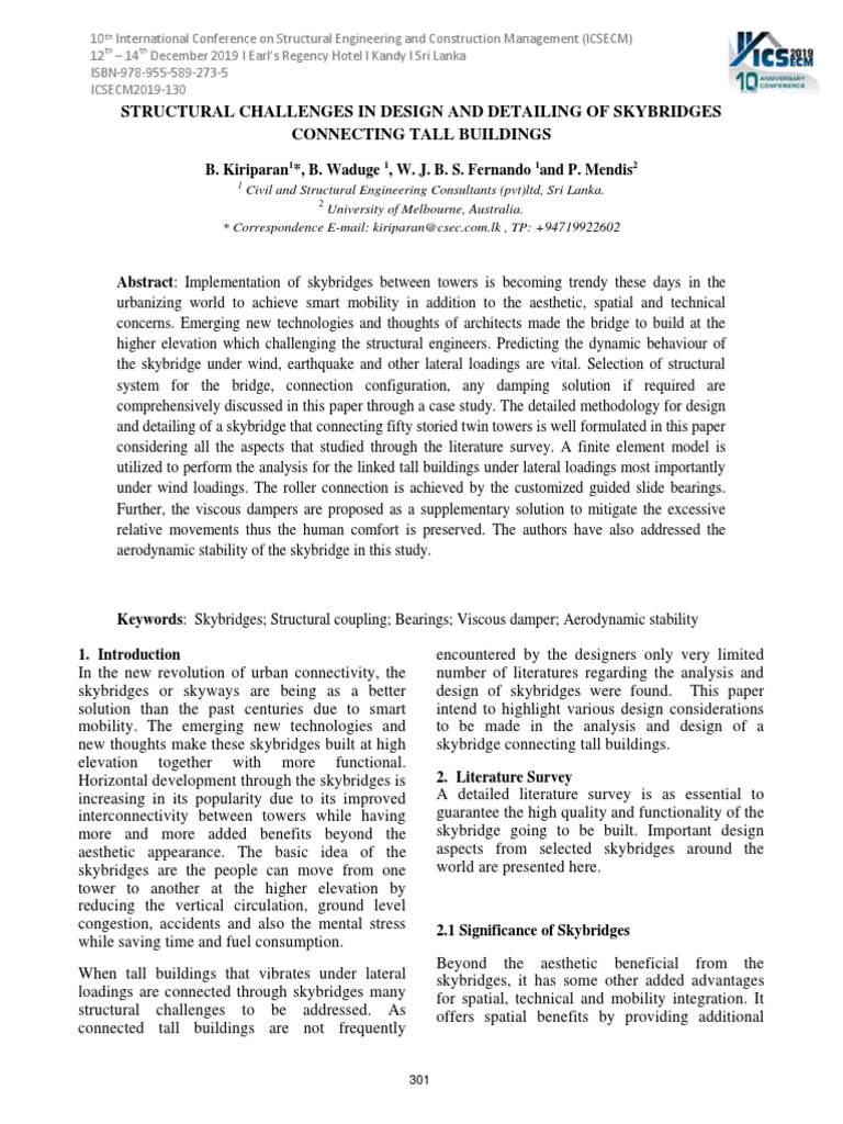 Structural challenges in design and detailing of skybridges connecting ...
