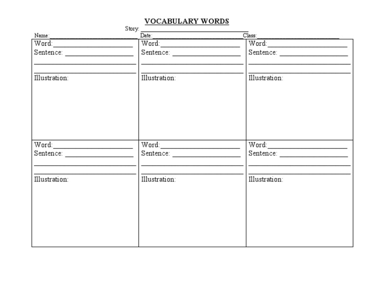 Vocabulary Boxes 6 words&sentences PDF