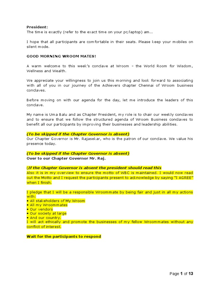 WBC - Online Meeting Script - Updated | PDF