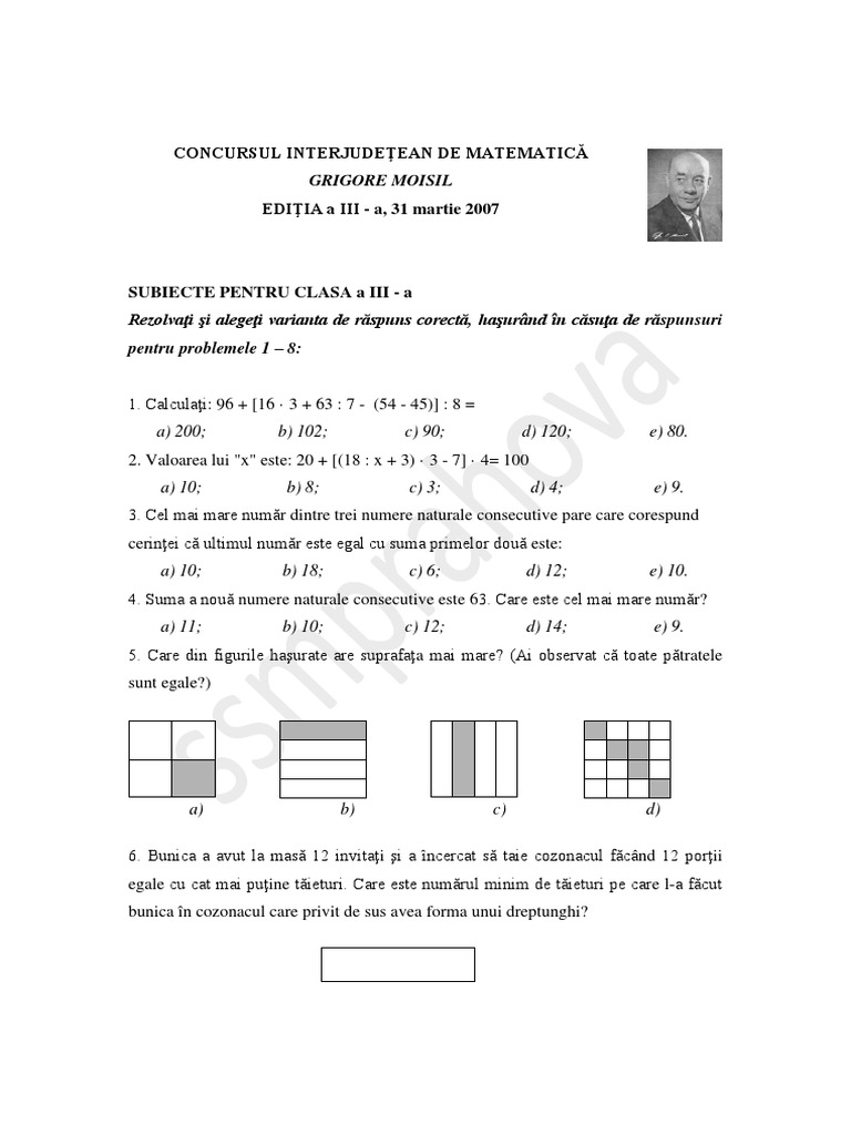 Subiecte Concurs Matematica 2007 | PDF